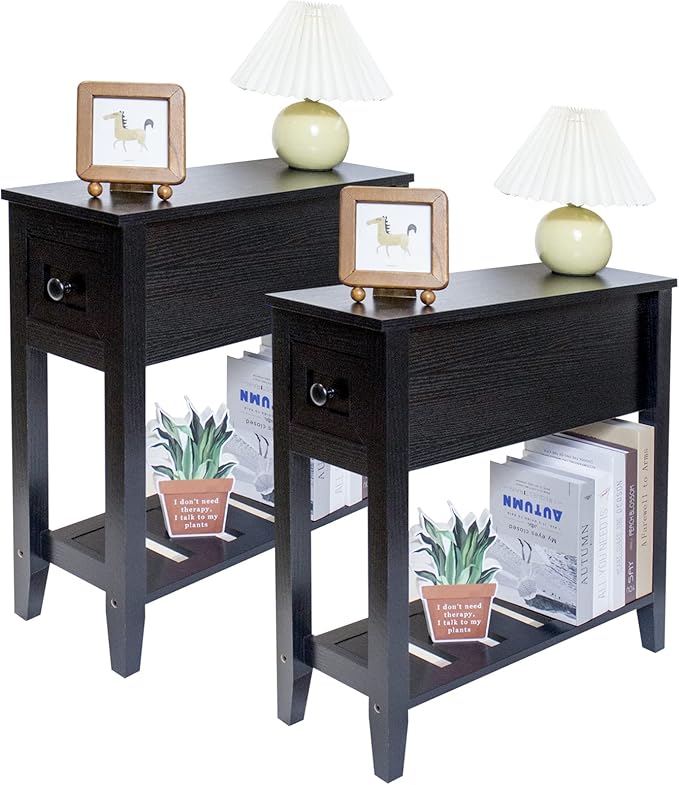 Narrow End Table, Slim Bed Side Table by LUSUOWLZ