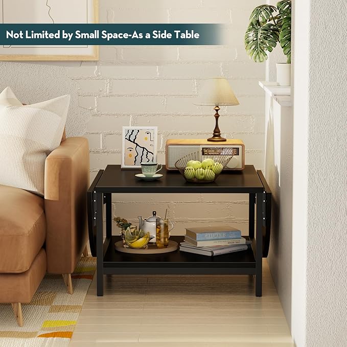 SAYGOER Black Coffee Table Modern Extended Coffee Tables - Image 7