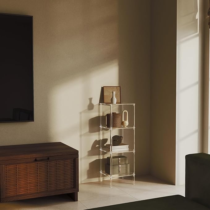 4 Tier Square Acrylic Bookshelf, Small Bookcase - Image 6