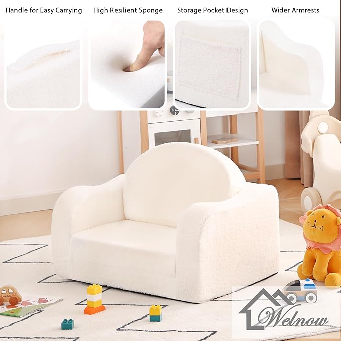 Welnow Kids Sofa, 2-in-1 Soft Sherpa Toddler Chair, Convertible Toddler Couch - Image 4