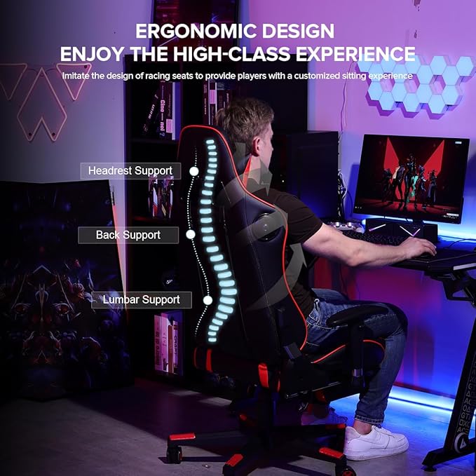 GTRACING Gaming Chair with Footrest Speakers Video Game Chair Bluetooth Music - Image 8