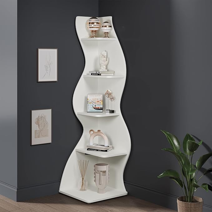 Tribesigns Corner Shelf, Modern 5-Tier Wall Corner Bookshelf, Stylish Corner - Image 9
