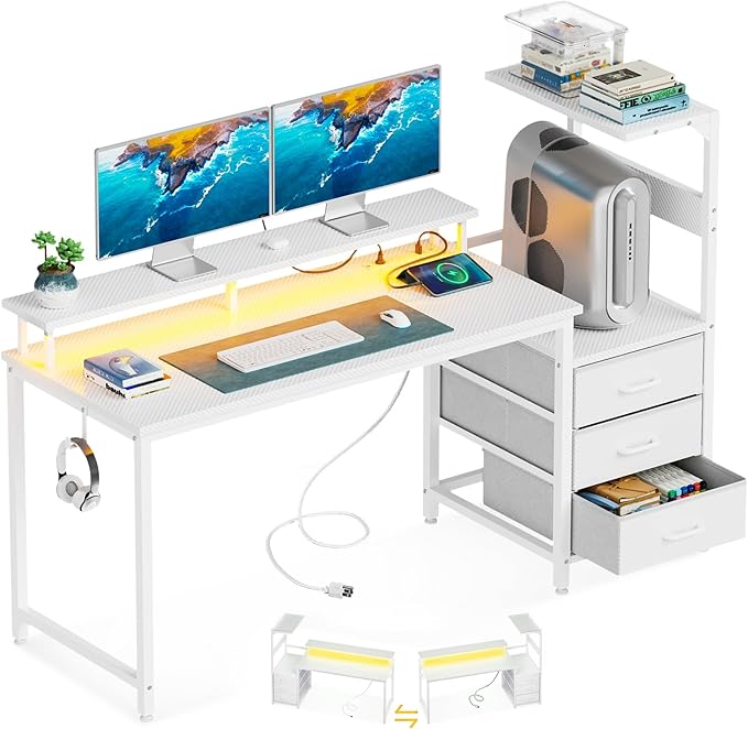 AODK 52 Inch Gaming Desk with USB Charging Ports & LED Light- Reversible by AODK