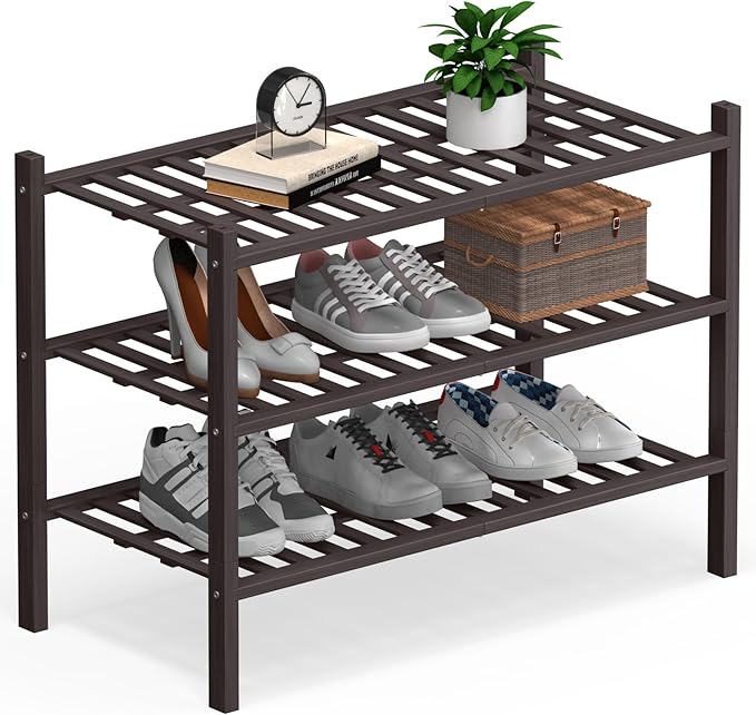 Haddockway Large 3 Tier Bamboo Shoe Rack Storage Organizer, Small Space by Haddockway