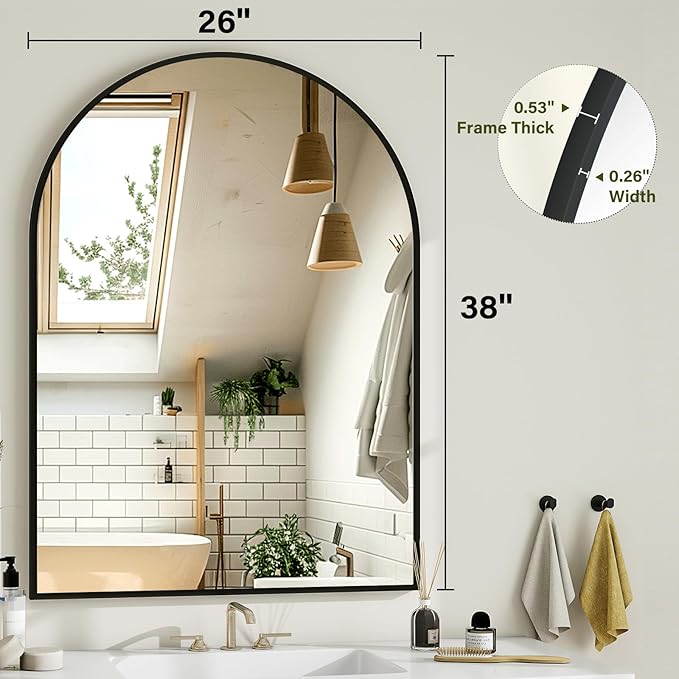 Arch Bathroom Mirror, 26x38 inch Arched Bathroom Mirror/Wall Mounted Vanity - Image 5