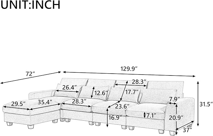 129.9 Inch Modern Oversized L-Shape Feather Filled Sectional Sofa - Image 2