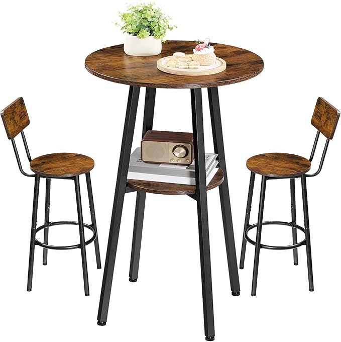 HOOBRO 3 Pieces Round Bar Height Table and Chairs Set, Round Dining Table Set - Image 8