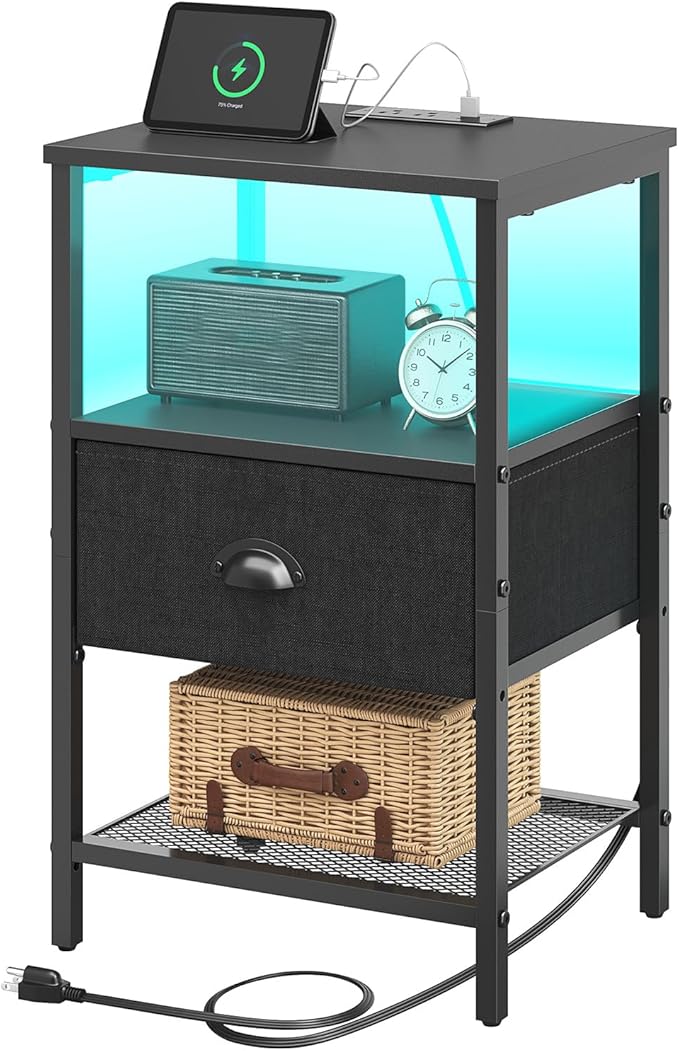 Sthmec Nightstands with Charging Station, LED Bedside Tables with Charging by Unknown