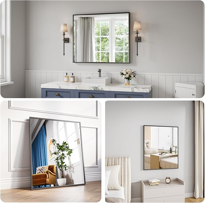 Koonmi Bathroom Mirror 30x36 Black Bathroom Wall-Mounted Mirrors, Modern Vanity - Image 3