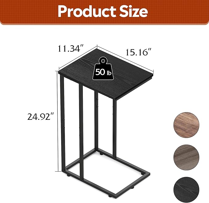 WLIVE Black Side Table Set of 2, C Shaped End Table Sets, Small Sofa Side - Image 3