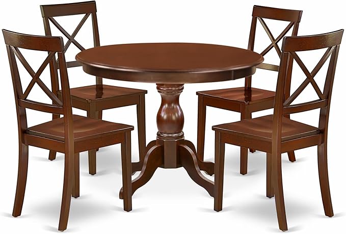 East West Furniture HBBO5-MAH-W 5 Piece Dining Set Includes a Round Dining Table by EastWestFurniture