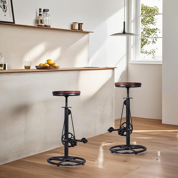 Set of 2 Industrial Bar Stool-Swivel Vintage Coffee Kitchen Dining Island - Image 5