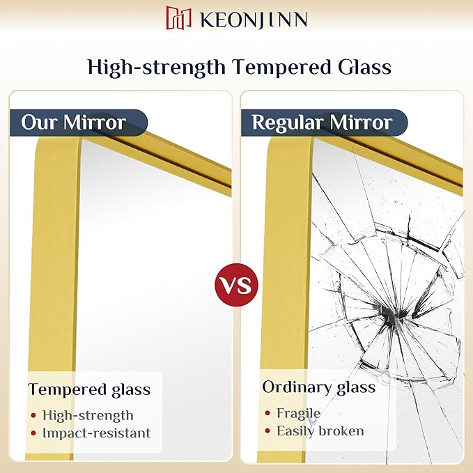 Keonjinn Gold Bathroom Mirror for Over Sink, Large Rounded Rectangle Gold - Image 4