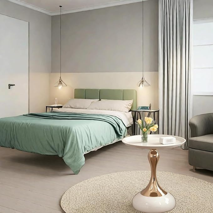 Modern Round Side Table with Gold Pedestal Base, Accent End Table - Image 9
