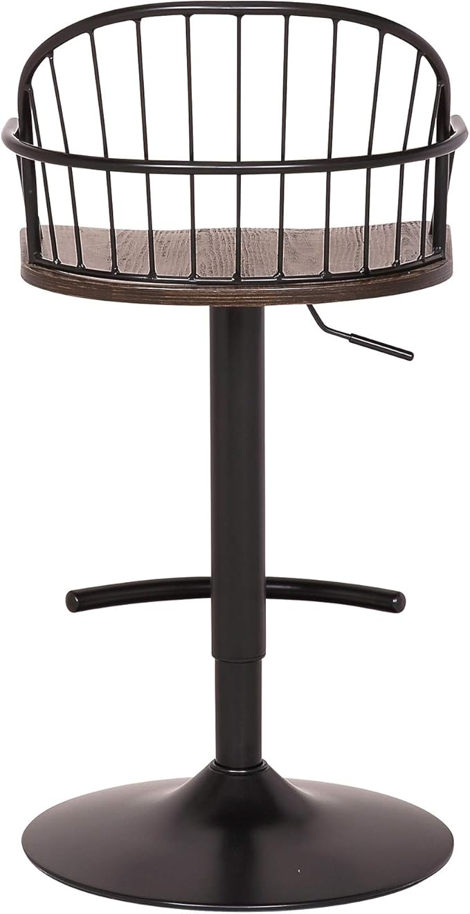 Armen Living Edward Adjustable Walnut Glazed Barstool in Black Powder Coated - Image 7