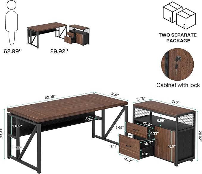 Tribesigns L Shaped Desk with Drawer Cabinet, 2 Piece Home Office Furniture - Image 4
