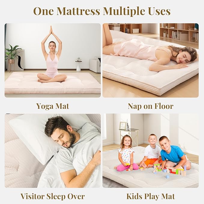 Japanese Floor Mattress, Corduroy Foldable Floor Pad, Roll Up Tatami Mat - Image 6