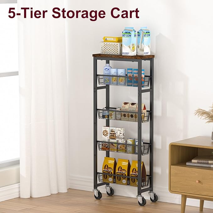 Honest Slim Storage Cart 5-Tier Slim Rolling Cart - Image 9