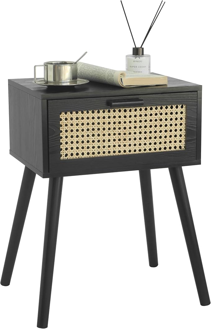 AWASEN Mid Century Modern Nightstand, Rattan Side Table - Image 7