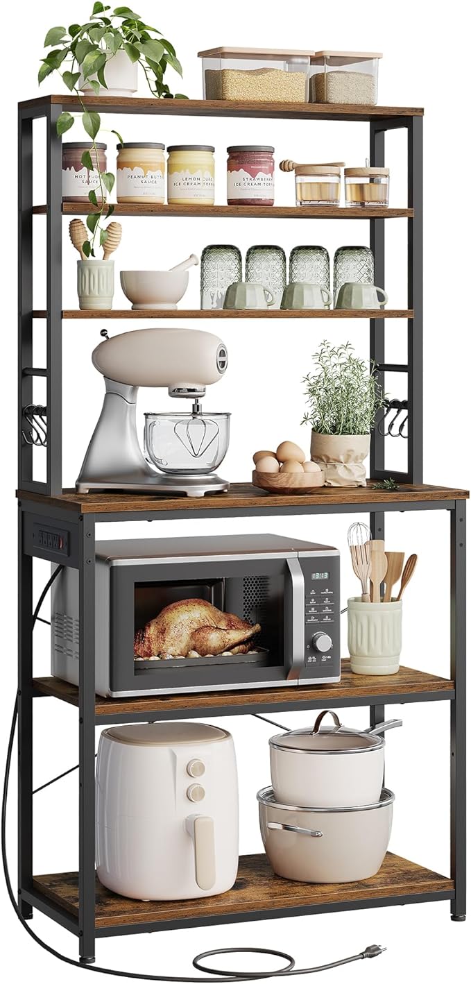 VASAGLE Bakers Rack with Power Outlet, 31.5 Inches Coffee Bar by VASAGLEbySONGMICSHOME