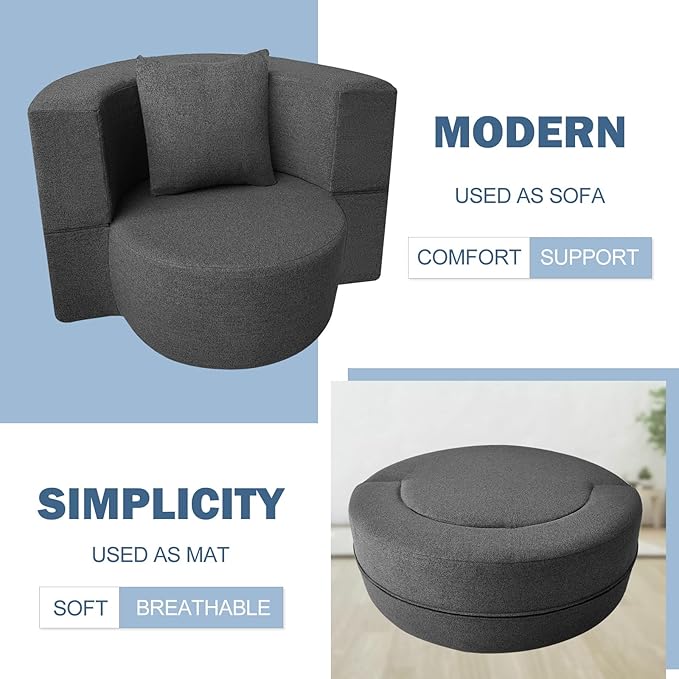 ANONER 12 Inch Modern Folding Sofa Memory Foam Fold Out Chair Sofa - Image 4