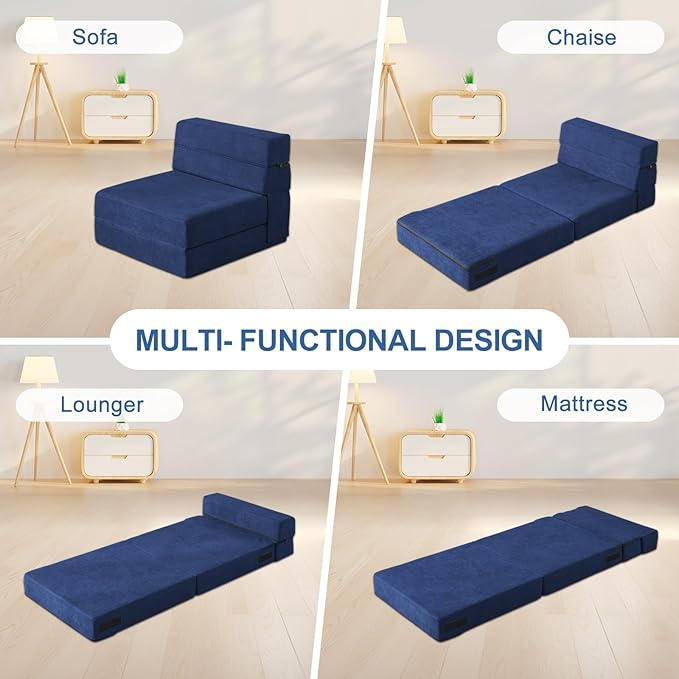 Folding Sofa Bed with Pillow Memory Foam Convertible Sleeper Chair Bed Couch - Image 5