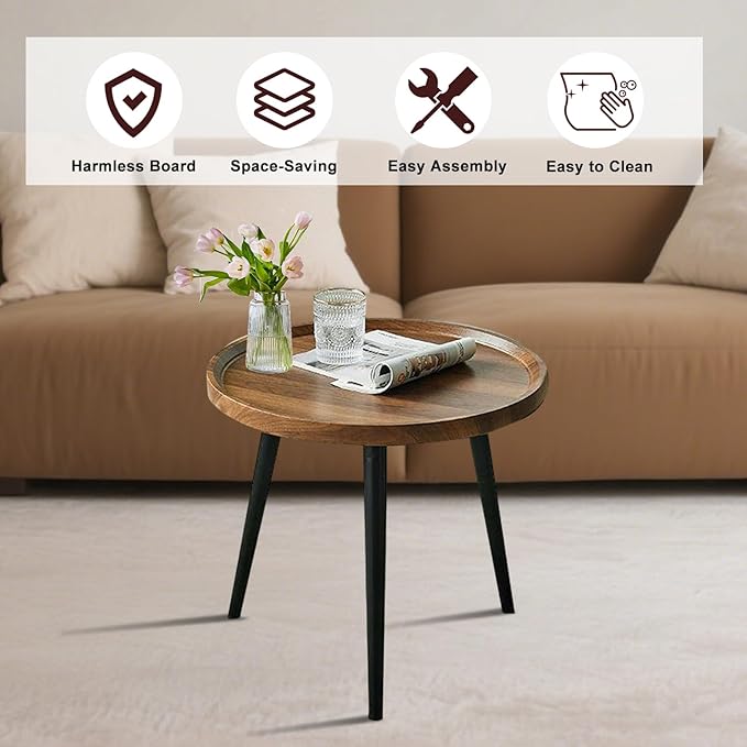 Jessie Small Round Coffee Tables, Easy Assembly Circle Walnut Coffee Tables - Image 4