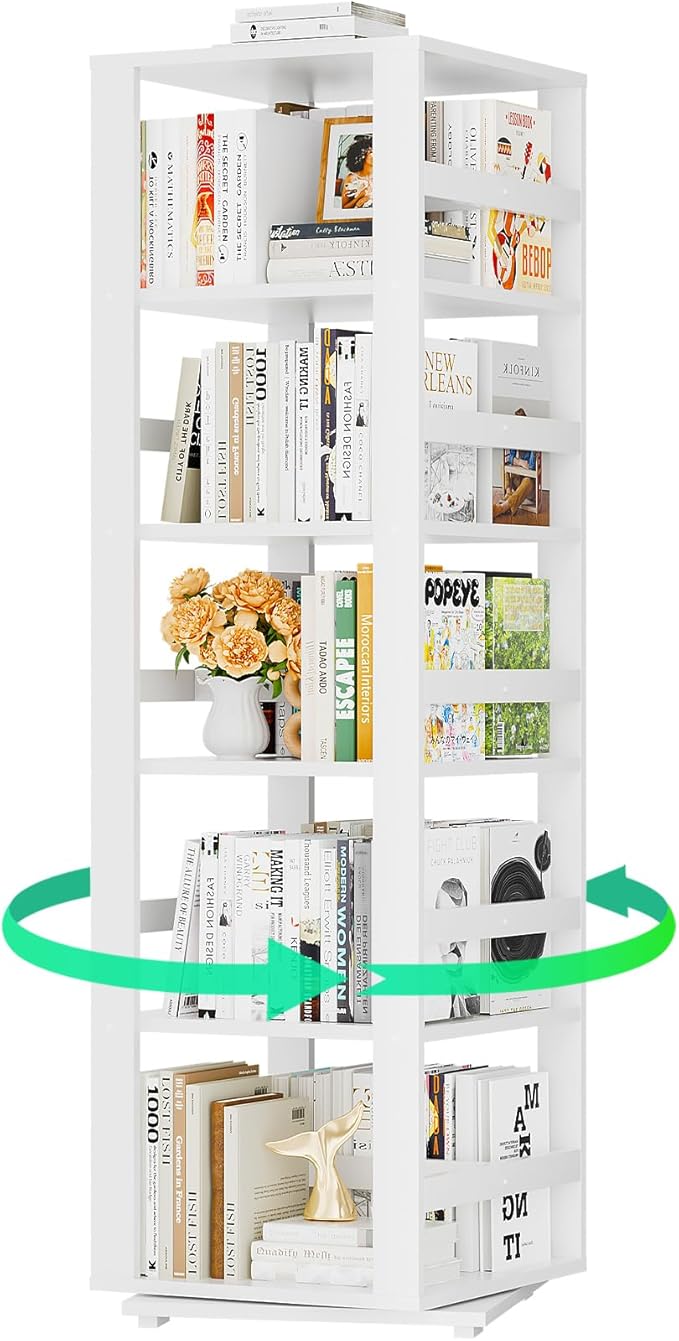 Homykic Rotating Bookshelf, Bamboo 360 Display Spinning Bookshelf Tower by Homykic