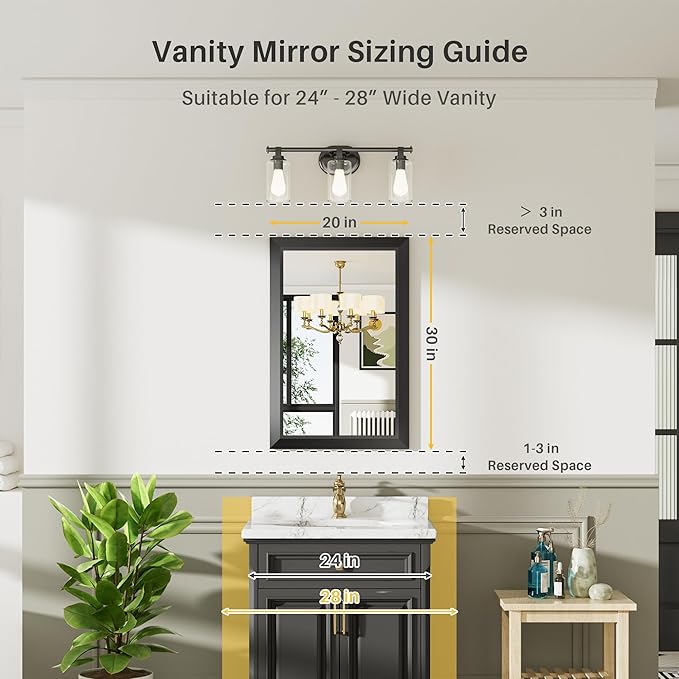 20x30 Inch Black Bathroom Mirror - Image 2