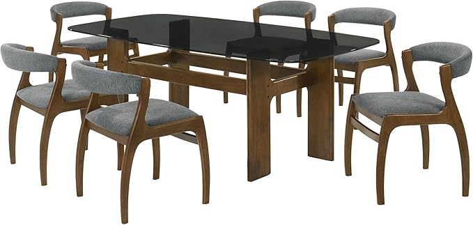 Armen living Ileena Mid-Century Modern 7-Piece Wood Dining Set in Walnut - Image 2
