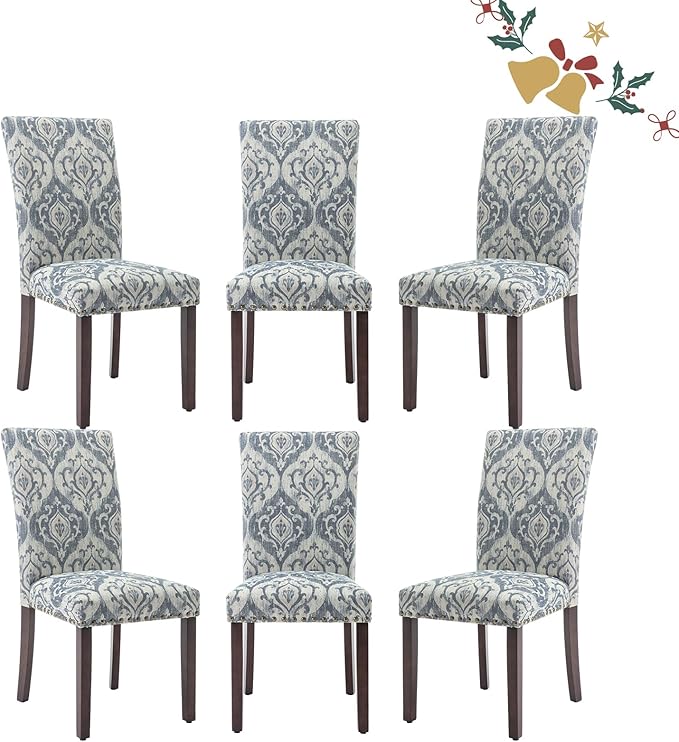 Parsons Dining Chairs Set of 6, Upholstered Nailhead Dining Room Kitchen Side by COLAMYINC
