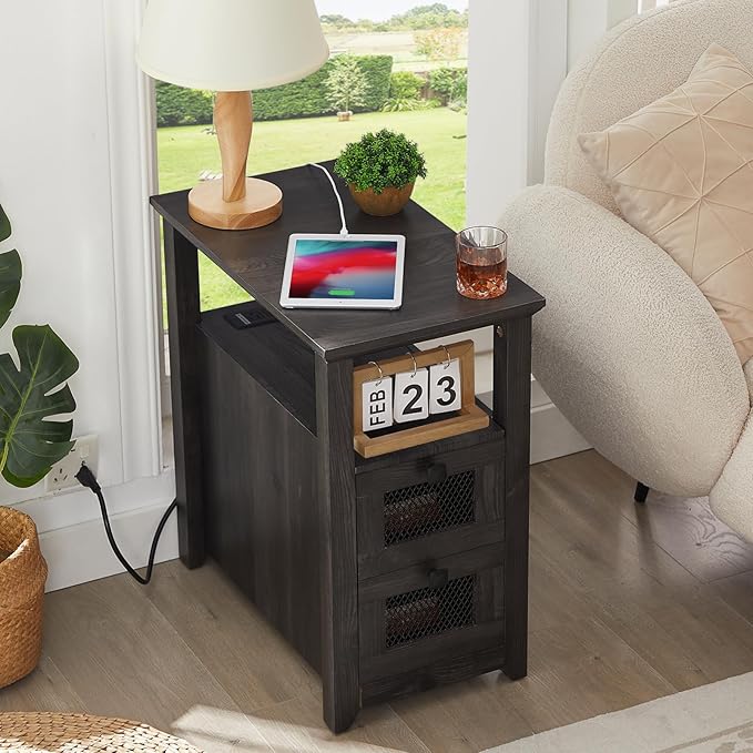 Farmhouse XXL End Table with Charging Station, Narrow Side Table with USB Ports - Image 7