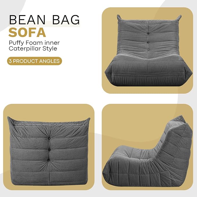 Bean Bag Chairs for Adults, Memory Foam Couch Sofa Chair, One-Piece Foam Padding - Image 6