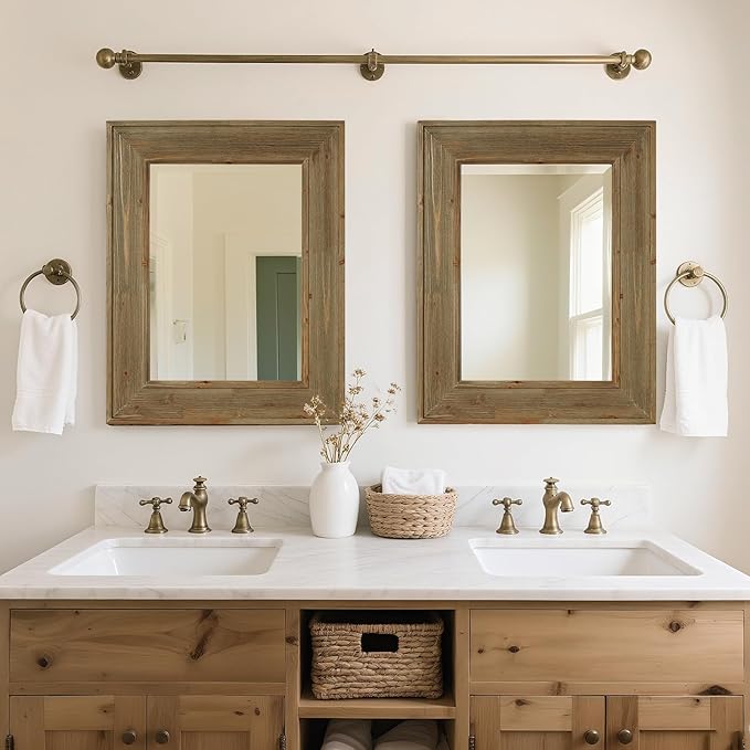 WallBeyond Rustic Wood Framed Mirror, Vintage Solid Wood Rectangular - Image 3