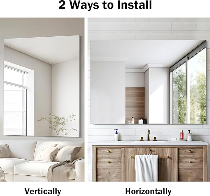 Frameless Rectangle Mirror, 36x48 Inch Large Bathroom Mirrors - Image 4