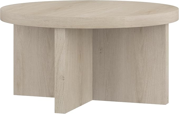 Henn&Hart 33" Round Wood Pedestal Low-Profile Coffee Table - Image 4