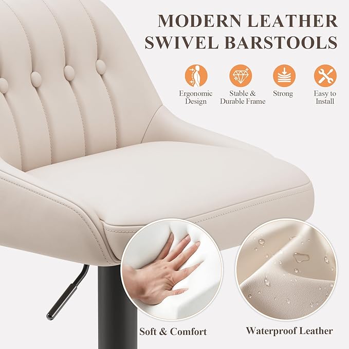 Bar Stools Set of 2, Swivel Bar Chairs, Modern Adjustable PU Leather - Image 7