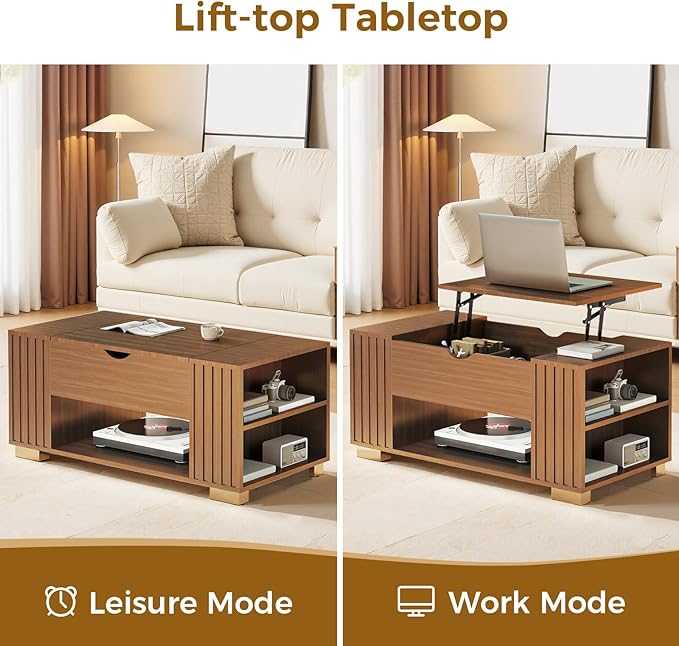 COMHOMA Lift Top Coffee Table for Living Room, Adjustable Wooden Tea Table for - Image 4
