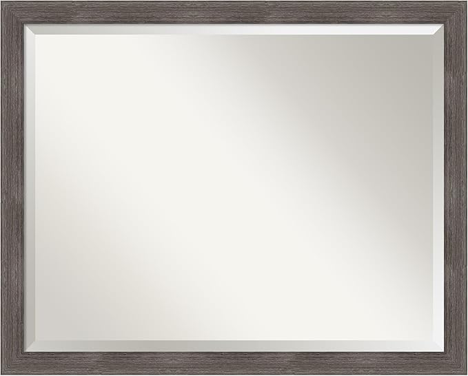 Amanti Art Grey Wall Mirror 25x31 Pinstripe Lead Grey Rectangle Bathroom Mirror by AmantiArt