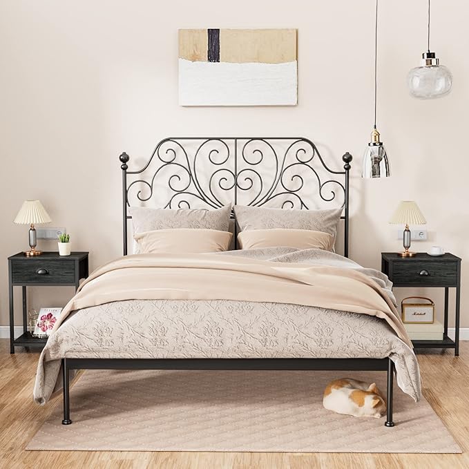 Furologee Nightstand with Fabric Drawer & Storage Shelf, Small Bedside Table - Image 8
