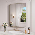 Bronze Bathroom Mirror 22x30 Inch, Brushed Bronze Metal Frame Mirror by JISOSO
