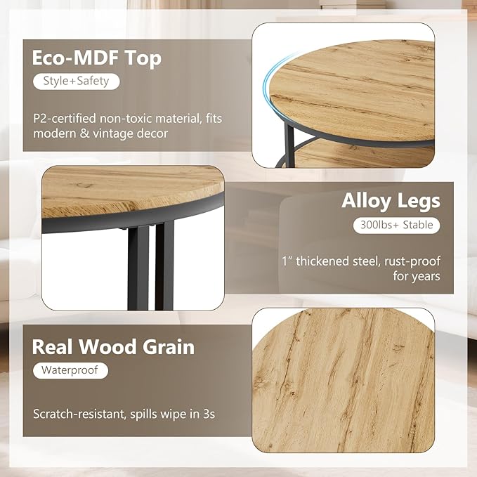 NSdirect Round Coffee Table, 36in Rustic Wooden Surface Top & Sturdy Metal Legs - Image 6