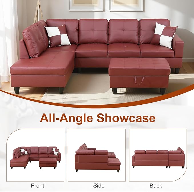 Osparple L Shaped Couch Faux Leather Sectional Couches - Image 6
