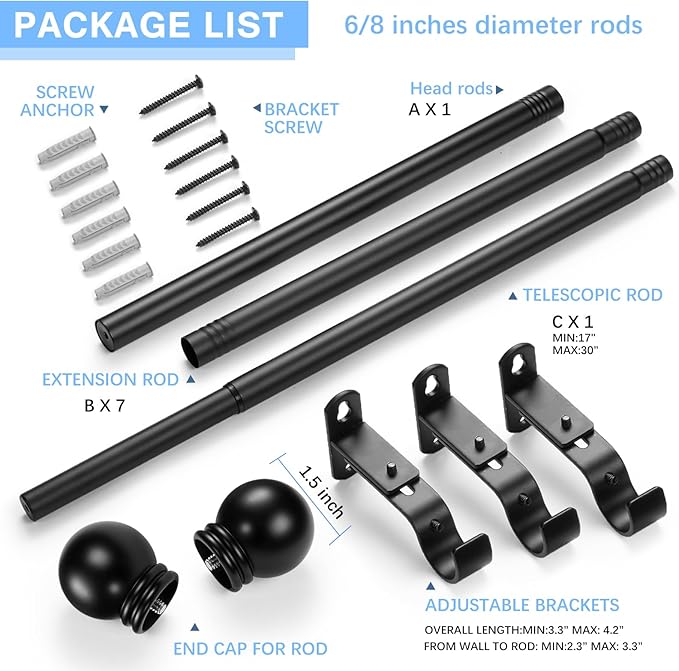 Curtain Rods for Windows 16 to 136 Inches, Curtain Rod Max Adjustable Length of - Image 3