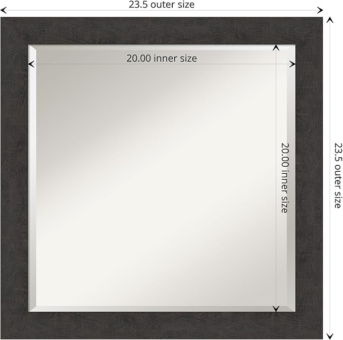 Amanti Art Brown Wall Mirror 24x24 Rustic Plank Espresso Narrow Square Bathroom - Image 4