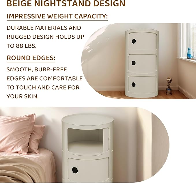 3 Tier Round with Storage, Modern Style Side Table - Image 7
