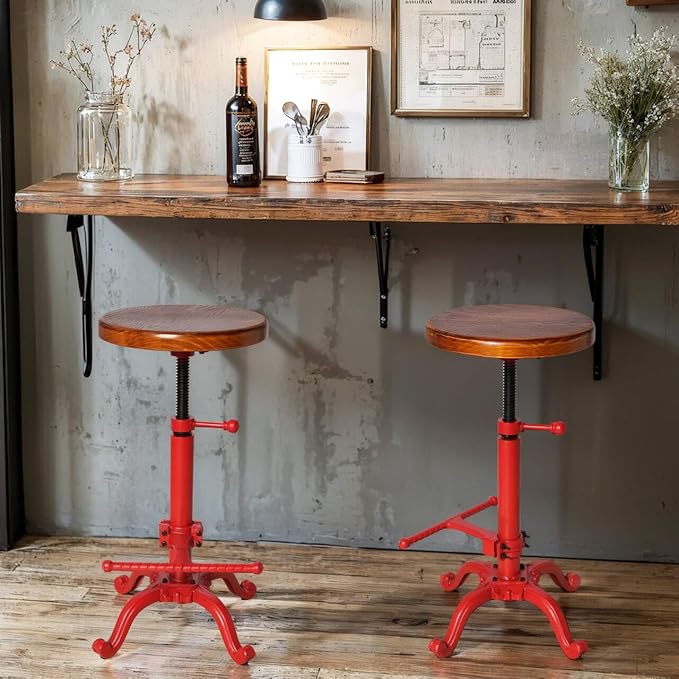 Topower Industrial Retro Vintage Farm Wooden Tractor Stool Kitchen Swivel - Image 2