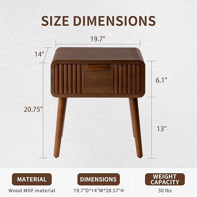 COSIEST Mid Century Modern Nightstand, MCM Vintage Bedside Table - Image 2