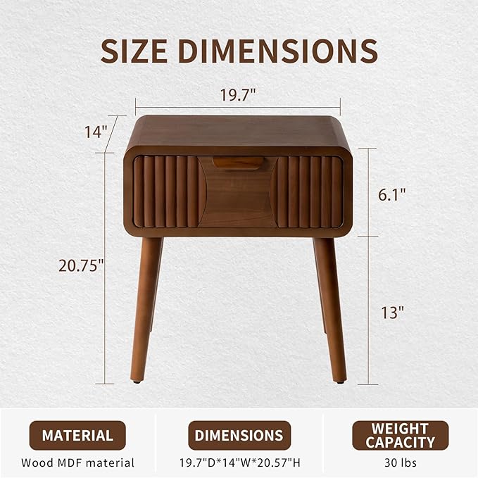 COSIEST Mid Century Modern Nightstands Set of 2, MCM Vintage Bedside Tables - Image 3
