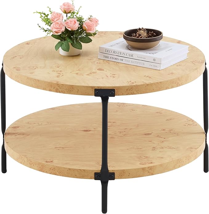 Round Boho Wood Coffee Table - Image 6